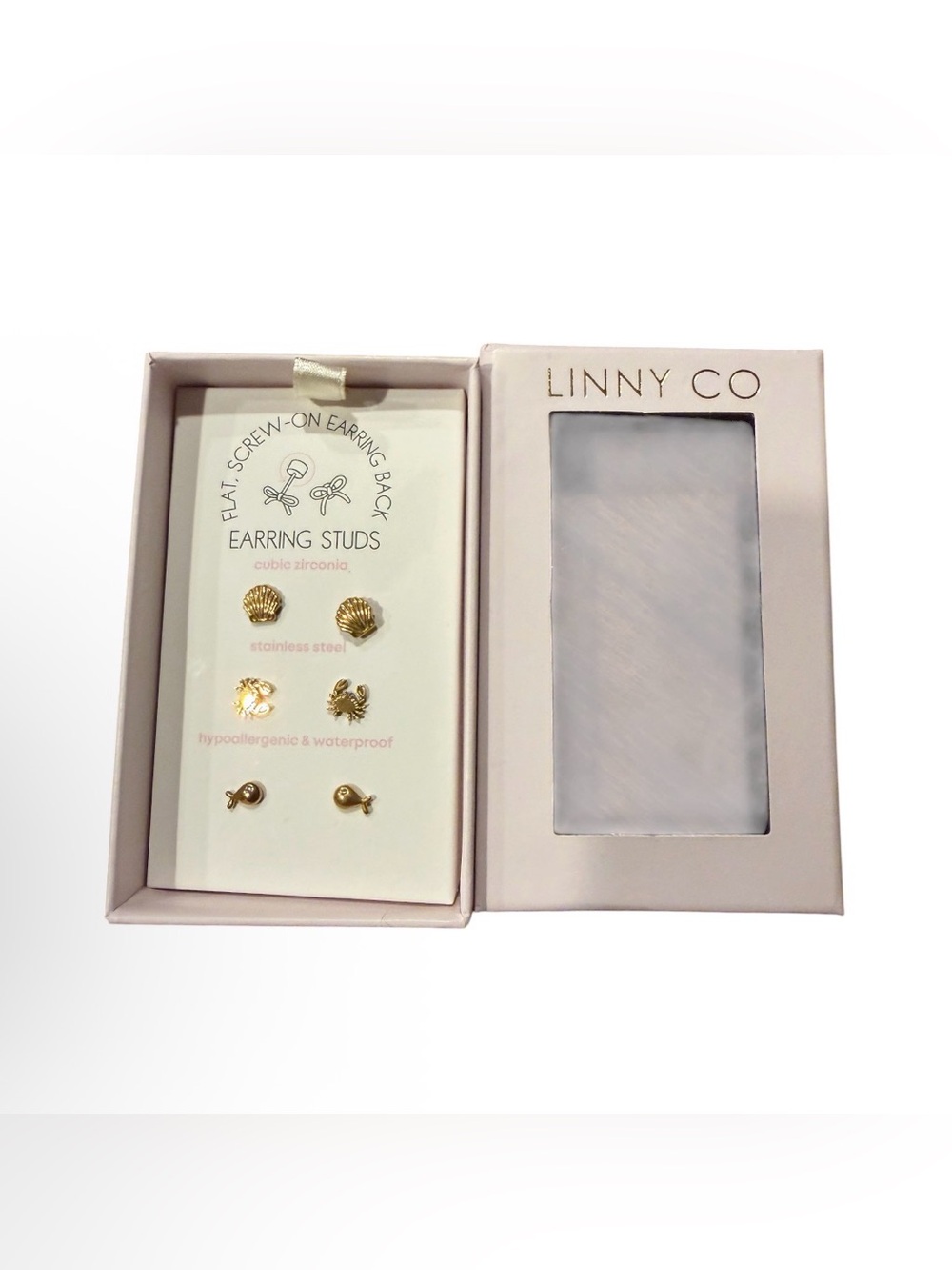 LINNY CO "The Sea" Flat Screwback Earring Stud Set (Trio) new in box